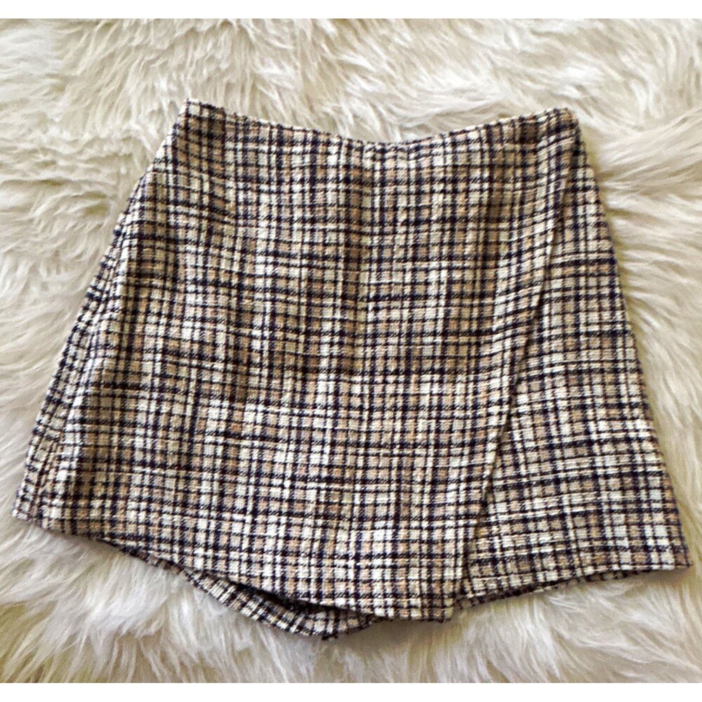 Abercrombie & Fitch Womens Skort XS Beige Plaid Tweed Polyester  $55 New 600